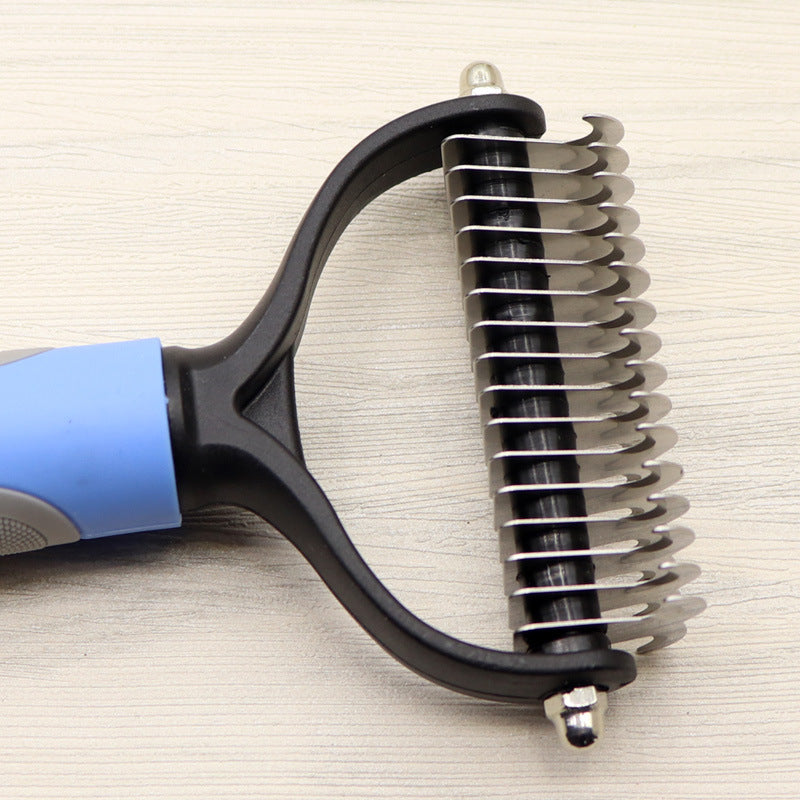 Double-Sided Deshedding & Dematting Comb for Long-Haired Dogs & Cats