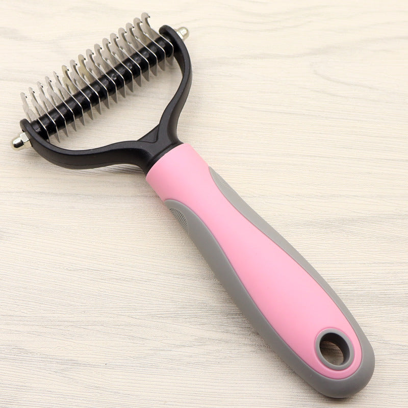 Double-Sided Deshedding & Dematting Comb for Long-Haired Dogs & Cats