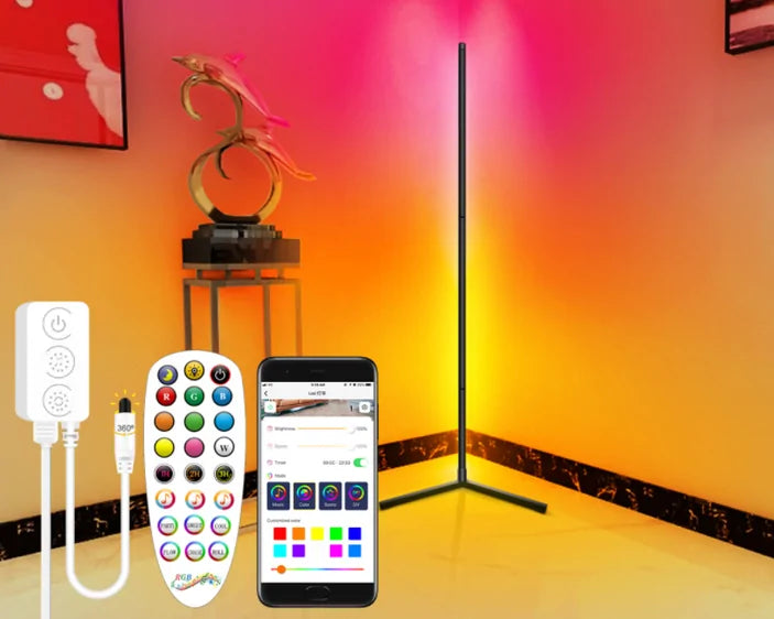 Smart LED Corner Floor Lamp – Dimmable, App & Remote Control