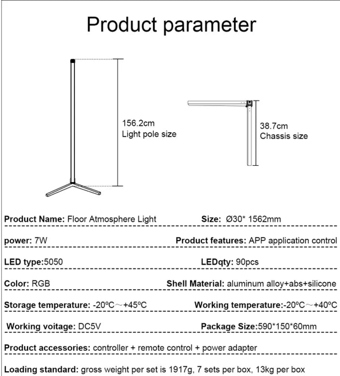 Smart LED Corner Floor Lamp – Dimmable, App & Remote Control