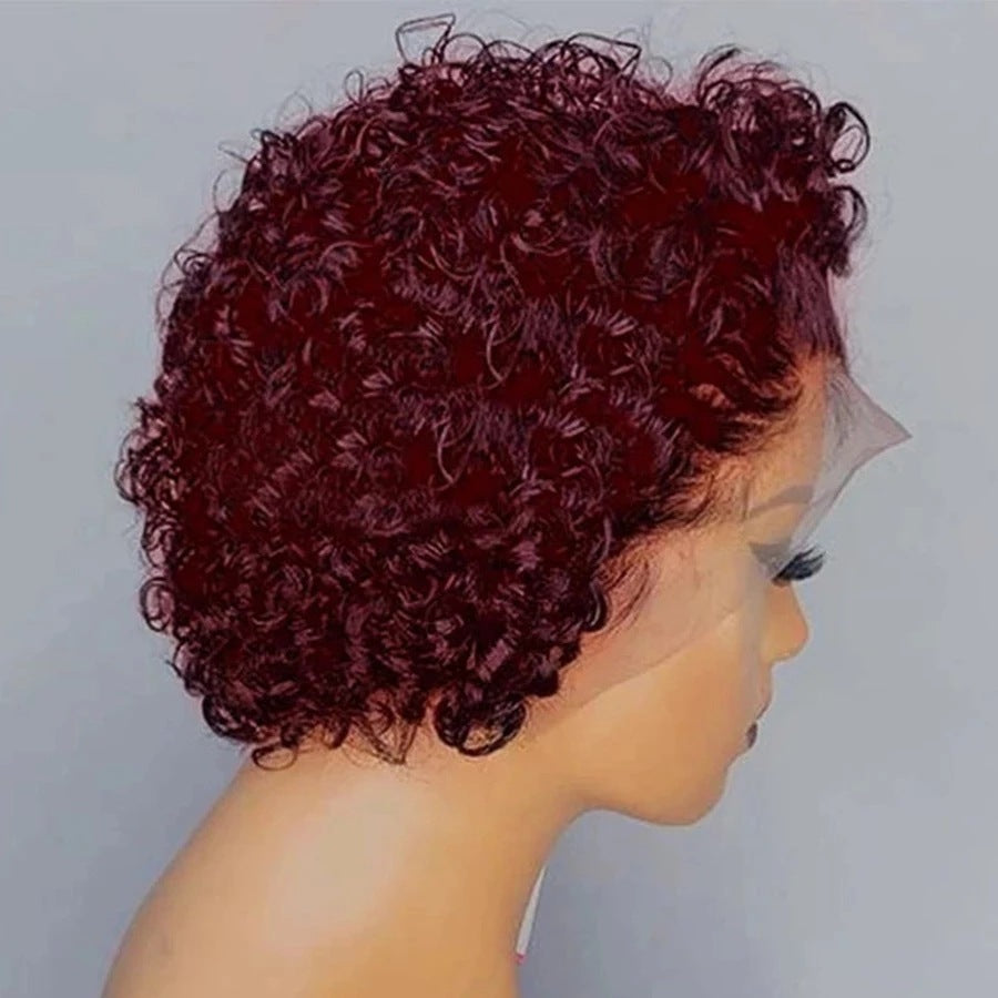 European And American Small Curly Wine Red Short Curly Hair