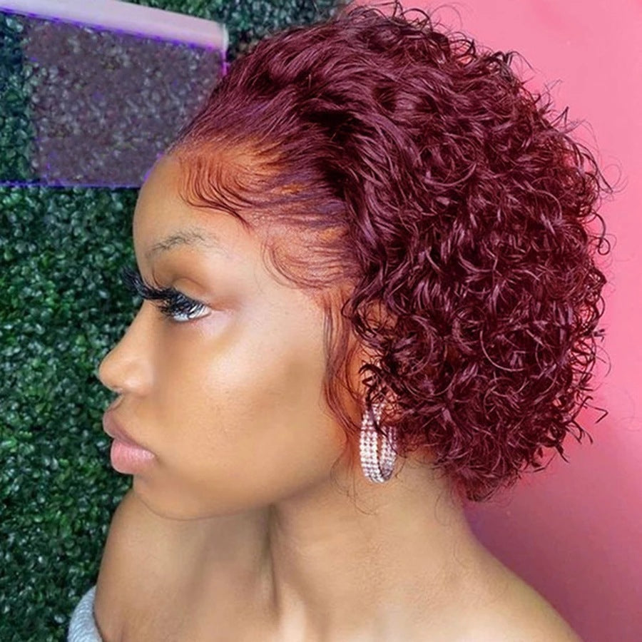 European And American Small Curly Wine Red Short Curly Hair